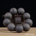 Deep black 30MM ebony wood beads with natural grain, 9 pieces on carved platter - 30mm x 9Pcs