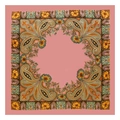 Close-up of a 90cm square satin silk scarf with orange and pink paisley floral print - 3# Pink