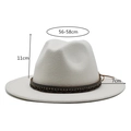 Size guide for white jazz hat showing 56-58cm circumference and 7cm brim details - White