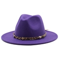 Purple fedora hat with leopard print band and gold star charms in detail macro view - M (55-58cm) / Purple