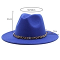 Navy blue fedora hat with leopard band, showing size dimensions of 56-58cm circumference - Sapphire Blue