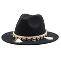 Sombrero jazz bohemio de fieltro negro con banda tejida, conchas y borlas blancas - M (55-58cm) / Negro