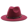 Classic burgundy wool fedora hat with brown leather decorative band for a vintage look - Burgundy