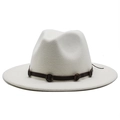 Classic white wool fedora hat with a detailed brown leather band and ring ornaments - White
