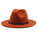 Retro burnt orange wide brim wool felt fedora hat with dark brown buckled band - Caramel color