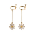 Daisy flower drop earrings with golden screw-on clips for non-pierced ears - E2794-9 Long Drop Daisy Earrings (Screw Clip-on)