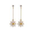 Elegant gold drop earrings with white daisy flower petals and sparkling crystal accents - E2794-6 Rhinestone Long Drop Daisy Earrings (Silver Pin)