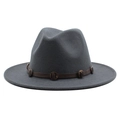 Dark grey wide brim wool fedora hat with vintage brown leather band and metal studs - Dark Gray
