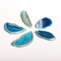 Set of five natural blue agate geode slices with unique patterns and top-drilled holes - Blue