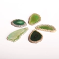 Macro view of five natural green agate slices with unique textures on white background - Green