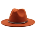 Classic burnt orange wool felt fedora hat with double silver chain and leather band detail - Caramel color