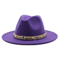 Detailed view of purple wool fedora with bohemian beaded band and colorful stones - M (55-58cm) / Purple