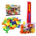 Transparent electric domino train toy set with colorful tiles and steering cactus - Transparent (English Packaging)