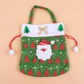 Green Christmas gift bag with 3D Santa Claus figure and drawstring for candy gifts - White Trim Green Print Santa
