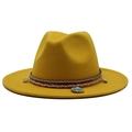 Ginger wool fedora with ethnic woven band, shell charms and turquoise stone detail - M (55-58cm) / Yellow