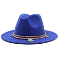 Detail of navy wool fedora with bohemian ethnic band, shells and turquoise charm - Sapphire Blue