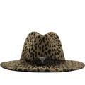 Cappello fedora leopardato per uomo e donna con teschio di toro e perle di legno - M (56-58cm) / Khaki Leopardato