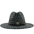 Cappello fedora in lana leopardata grigia con cinturino in pelle e teschio di toro - M (56-58cm) / Leopardo Grigio