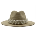Chapeau de paille élégant pour plage avec décoration de perles multicouches - Poche zippée