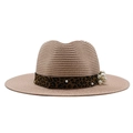 Cappello fedora in paglia da donna con nastro leopardato e perle decorative - M(56-58cm) / Rosa