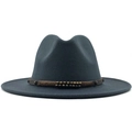 Dark grey wool fedora hat featuring a brown braided band and vintage metal studs - M (56-58cm) / Dark Gray