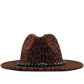 Cappello fedora in feltro leopardato con fascia decorata in turchese su sfondo bianco - M (56-58cm) / Borgogna