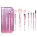 10-delige roze make-up borstelset met glitterhandvatten en opvouwbaar reisetui - 10 stuks - Transparante glitter met tas