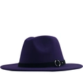 Classic dark purple wool fedora hat with a black band and silver metal ring decoration - M (56-58cm) / Purple