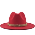 Cappello fedora classico in lana rossa con tesa piatta e nastro di perline dorate - M(56-58cm) / Rosso