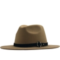 Classic camel wool fedora hat with black belt, silver ring and rivet details - M (56-58cm) / Camel