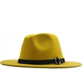 Cappello fedora classico in lana giallo brillante con fascia nera e fibbia argento - M (56-58cm) / Giallo
