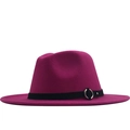 Detail of dark fuchsia wool fedora hat featuring black ribbon with silver metal ring - M (56-58cm) / Rose Red