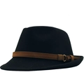 Cappello fedora classico in feltro nero con fascia in camoscio marrone e fibbia dorata unisex - Nero