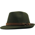 Cappello fedora in lana verde scuro con fascia in camoscio marrone e anello dorato - Verde