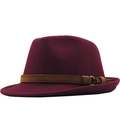 Cappello fedora jazz bordeaux in lana con nastro in pelle scamosciata e fibbia d’oro - Borgogna