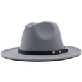 Light gray wool fedora hat with black leather band and metal stud detailing - Gray