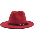 Cappello fedora classico in lana rossa a tesa larga con fascia in pelle nera e borchie - M (56-58cm) / Rosso