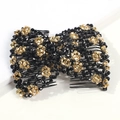 Detailed view of handmade black and gold beaded magic hair comb with a bow design - Black & Gold
