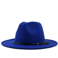 Classic royal blue wool fedora hat with thin black leather band and gold metal rivet - M(56-58cm) / Blue