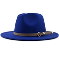 Dettaglio cappello fedora blu reale in lana con cintura in pelle marrone e fibbia - M(56-58cm) / Blu