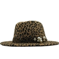 Cappello fedora leopardato a tesa larga con perle e decorazioni floreali - M (56-58cm) / Cammello