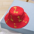Red baby sun hat with yellow giraffe print in breathable cotton for toddlers - 50-52CM / Red