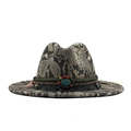 Chic snake print fedora hat featuring a bohemian woven band and turquoise stone detail - M (56-58cm) / Nude Snake Pattern