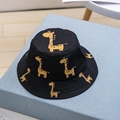 Kids black bucket hat with cute yellow giraffe print and foldable cotton design - 50-52CM / Black