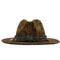Cappello in feltro a stampa serpente con perla turchese e fascia decorativa - M (56-58cm) / Serpente Marrone