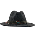 Detail of dark grey fedora with snakeskin texture and ethnic turquoise beaded band - M (56-58cm) / Dark Grey Snake Pattern