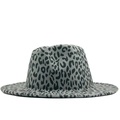 Cappello fedora in lana grigio con stampa leopardata e tesa larga piatta per uomo e donna - M(56-58cm) / Grigio