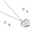 Minimalist silver heart pendant necklace and ball stud earrings in stainless steel - Steel Color (KS135684-Z)