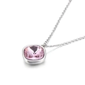 Collar con cristal rosa de corte cojín y colgante plateado en cadena tipo O - Rosa