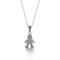 Polished silver stainless steel necklace featuring a minimalist boy figure pendant - Single Boy Style (KN89971-K) / Steel Color (KN89971-K)
